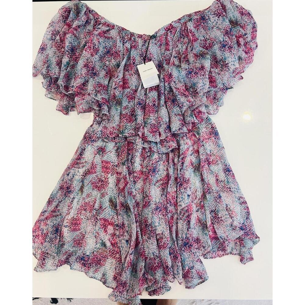 $1490 Isabel Marant Silk Ruffle Mini Aqua Dress Size 38(6) - Picture 4 of 11